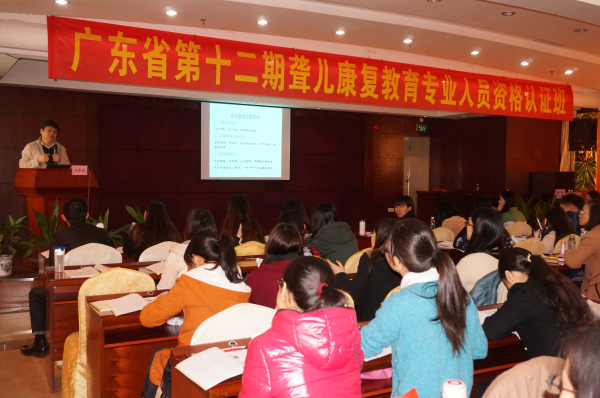图为中国聋儿康复研究中心孙喜斌教授正在为培训班学员授课